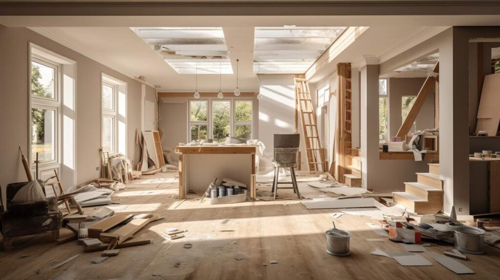 A family installing weatherstripping on windows and switching to LED lighting in a bright, lived-in home.